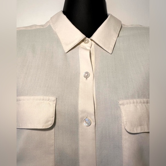 J Jill 100% Silk Long Sleeve Ivory Button Down Shirt - Picture 4 of 15